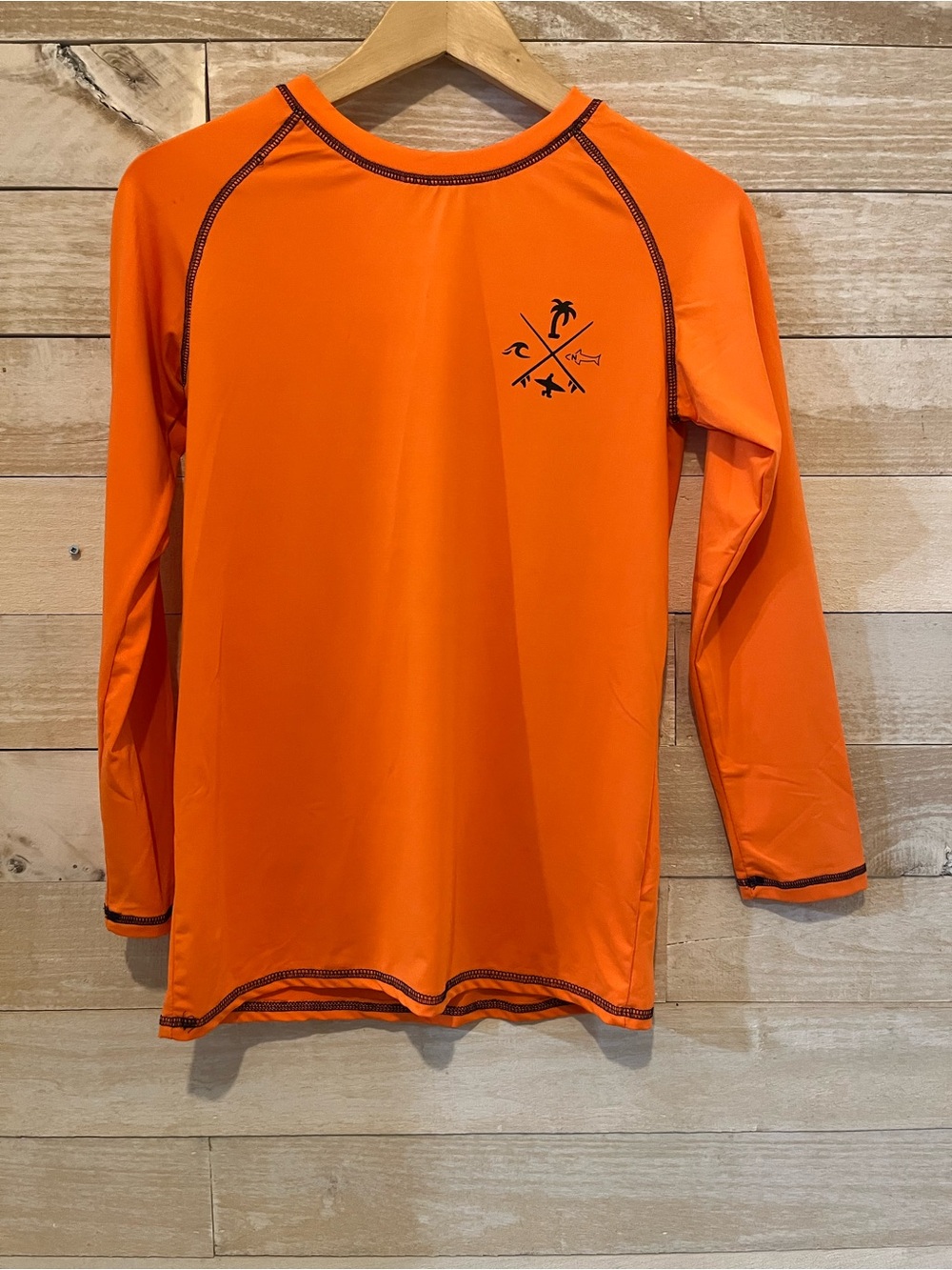 2 Piece Set-Orange Long Sleeve Surf Rash Guard with Shorts